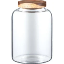 Bocal large verre bouchon acacia
