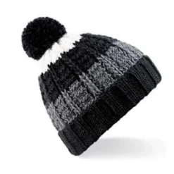 Bonnet maille tricolore + pompom