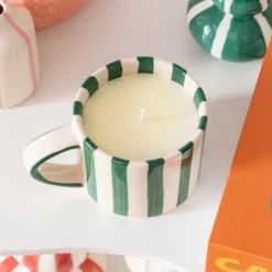 Bougie mug ceramique raye