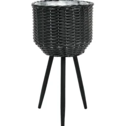 Cache pot haut noir plastique
