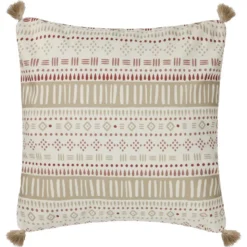 Coussin ext geo avec pompons cre