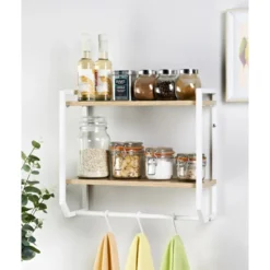 Etagere murale 2 niveaux bois/bl