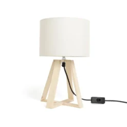 Lampe pied bois creme