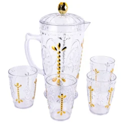 Lot de 4 verre et pichet motif