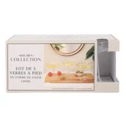 Lot de 3 verres a pieds fleur
