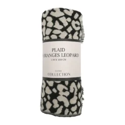 Plaid a franges leopard noir 130