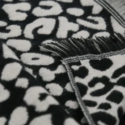 Plaid a franges leopard noir 130