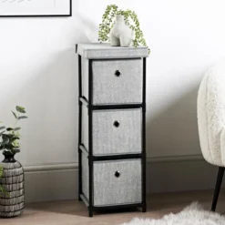 Rangement 3 tiroirs tissu gris