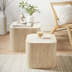 2 tables basses effet travertin