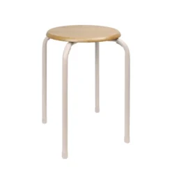 Tabouret assise bois pieds creme