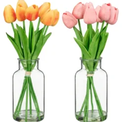 Tulipes dans vase en verre 7pcs