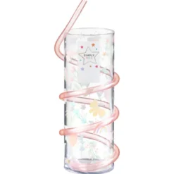 Verre+paille animaux rose